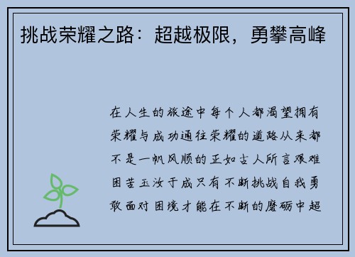 挑战荣耀之路：超越极限，勇攀高峰